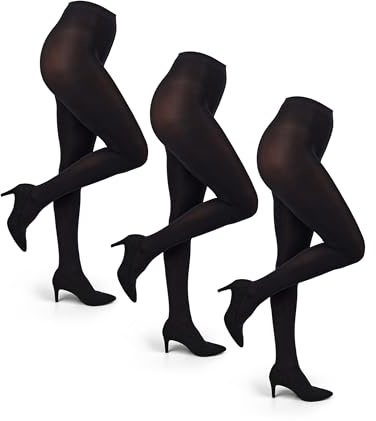 Basic Treasure 3er Pack Strumpfhosen für Damen 40 DEN, Feinstrumpfhose Mikrofaser, Schwarze Strumpfhose Damen (XXL)