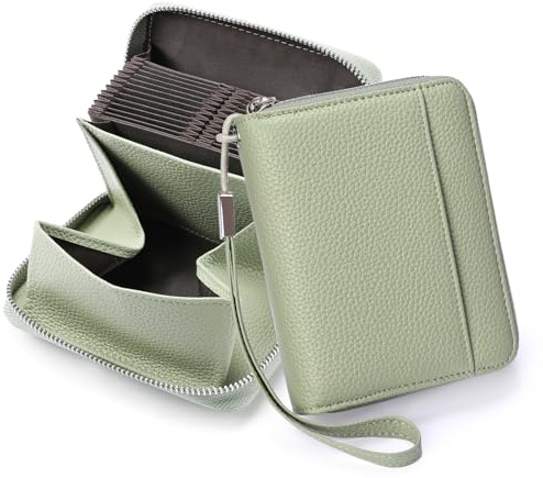 SENDEFN Geldbeutel Damen Leder RFID-Schutz Kreditkartenetui, Portemonnaie mit Reißverschluss, Orgel-Stil Geldbörse Damen, Visitenkartenetui mit vielen Fächern