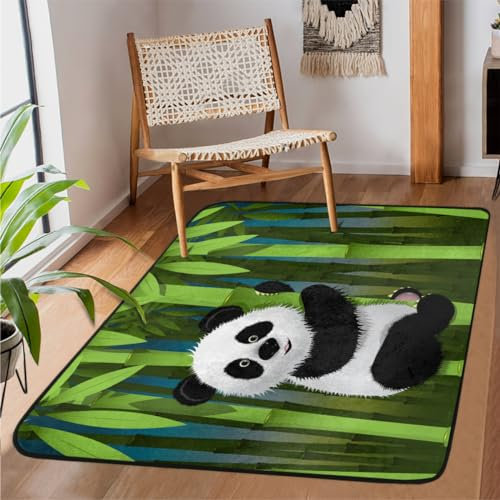 Bambus-Teppiche für Wohnzimmer, 99 x 152 cm, niedlicher Panda-Teppich für Schlafzimmer, Kinderzimmer, maschinenwaschbar, rutschfeste Bodenmatte, großer Teppich