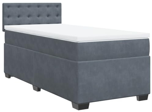 vidaXL Ramsäng med madrass mörkgrå 100x200 cm sammet, säng, plattformssäng, panelsäng, sovrumsmöbler, divansäng, enkelsäng, stoppad säng, sammetssäng