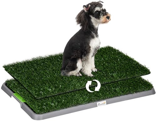 PawHut Hundetoilette mit Gras 67 x 41 cm Hundeklo Trainingsunterlage mit 2 Austauschbarer Kunstrasen Welpentoilette für Kleine Hunde Grosse Hunde ältere