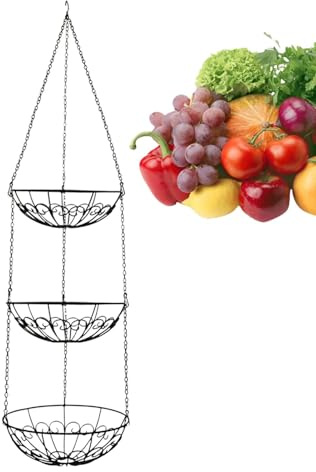Cesta colgante de frutas – Organizador de frutas, cesta de almacenamiento de frutas y verduras, cestas de alambre de metal resistentes desmontables, soporte organizador de frutas para cocina, lavander