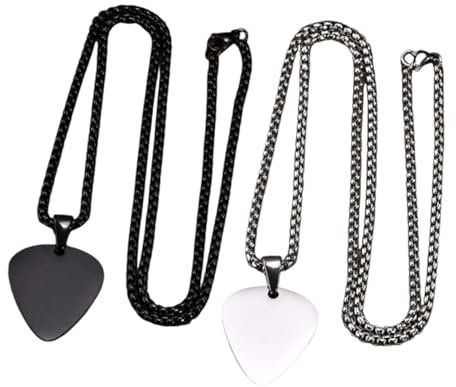 VINTORKY 2stücke Edelstahl Gitarren Plektrum Anhänger Halskette Für Damen Herren Stilvolles Gitarren Schmuck Pendant in Stahl Schwarzfarbe Modische Kette Für Musikliebhaber Und Alltagslook