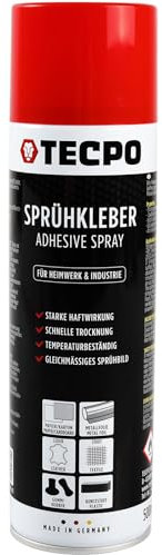 TECPO Sprühkleber 500ml, Industriekleber, Stark haftend, Schnelle Trocknung, Hohe Temperaturbeständigkeit, Vielseitig für Textilien, Leder, Schaumstoffe, Dämmmaterialien, PVC, Papier