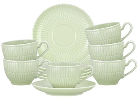 Seltmann Weiden Amina Seladon - Set di 6 tazze da caffè con piattini, 100 ml, in porcellana, colore: verde