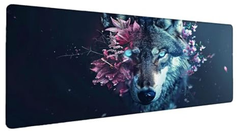 Mauspad, 900x300x3mm Gaming Mauspad XXL Grau, Große Schreibtischunterlage Mouse Pad Wolf, Rutschfeste Gummibasis, Genähte Kanten Schreibtisch Unterlage, Verbessert Präzision und Geschwindigkei Q-8