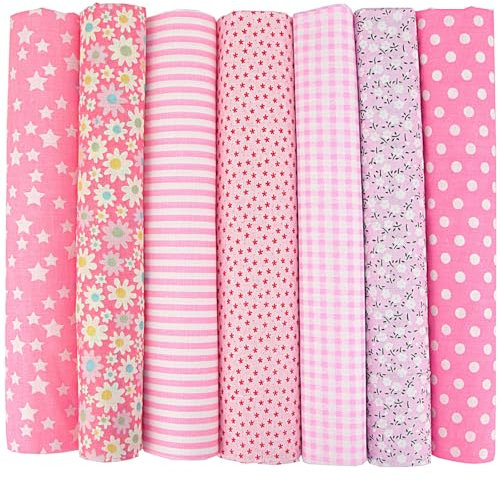 TTYSHIP® 7 Stück Patchwork Stoffe, 50 x 50cm Baumwollstoff Patchwork Stoffe Paket Baumwollstoffe für Quilten DIY Handwerk Scrapbooking (Rosa)