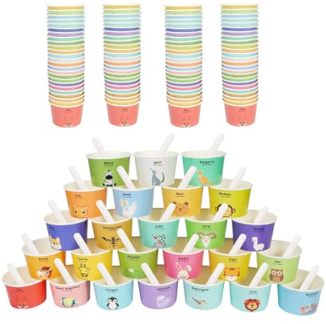 Yanghad Coppette Gelato Usa e Getta in Carta 25 Modelli di disegno Usa E Getta Ciotole Di Carta per Torte, Dessert, Frutta, Zuppa 25/50/100PCS (100)