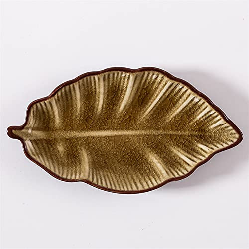 TUKRPQMRI Plat en céramique en Forme de Feuille, Plats de collation, Assiette à dîner, Plat à Sauce épicée, Plateau à gâteau et à Dessert/379(Black)