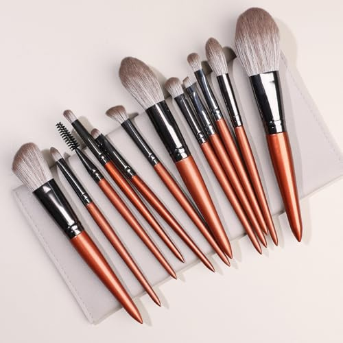 Nvzi Makeupborstset 12 st premium syntetiska foundation pulver concealers ögonskuggor rodna sminkborstar med grå förvaringsväska