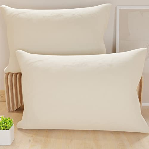 PETTI Artigiani Italiani - 2er-Set Kissenbezüge 50x70 cm aus Mikrofaser, Dekokissen-Bezüge für Schlafzimmer und Sofa, Set mit 2 Kissenhüllen, Einfarbiger Kissenbezug Creme, 100% Made in Italy
