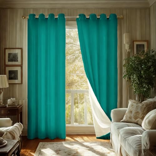 SMILETIME 100% Blackout Lake Blue 52 x 84 in Long Velvet Curtains with Grommet, Thermal Insulated Super Soft Privacy Noise Reducing Velvet Curtains for Living Room Bedroom, 2 Panels