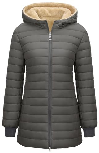 RITOSTA Chaqueta Acolchada Mujer Abrigo Plumas con Capucha Chaquetas de Forro Polar Invierno Otoño Parkas Larga Plumifero Sudadera con Cremallera y Bolsillo para Deportes al Aire Libre