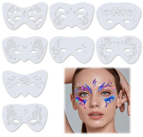 Oiieco 8 Stück Kinderschminken Schablonen, Gesichtsbemalung, Augentattoos, Face Paint Schablonen, Weiß, Unisex, Wiederverwendbar