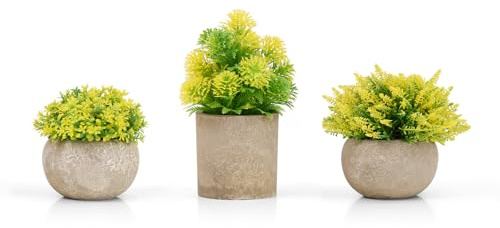 Lonxio 3 Stück Künstliche Pflanzen, Kleine Kunstpflanzen Deko Fake Plant,Gefälschte Pflanzen für Home Schlafzimmer Büro Dekoration Indoor (Green C)