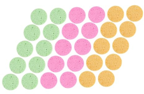 NOLITOY Gesichtsreinigungsschwämme 30 Stück Runde Natürliche Zellulose Schwämme 70mm Durchmesser Sanftes Peeling Make up Entferner Für Tägliche Hautpflege Und Reisen