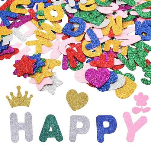 217 Stück Buchstaben Aufkleber Sticker, Moosgummi Buchstaben Selbstklebend, Funkeln Klebebuchstaben für DIY Handwerk, Kinderunterricht, Wandaufkleber, Gestalten Dekorieren(5 Farben)
