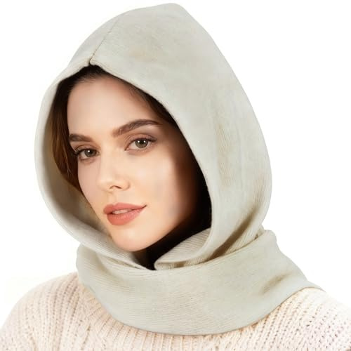 TAGVO Gorro de Invierno con Bufanda 2 en 1, Prueba de Viento Gorro Invierno Calentador de Cuello, Suave Sombrero con Capucha Bufanda Unisex, Elástico Cálido Beanie Caliente Bufanda Pasamontañas