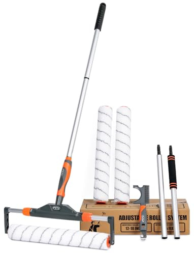 PinStone 10pcs 12-18 Adjustable Large Paint Roller Kit: 1-5Ft Aluminum Extension Poles, Brush & Roller Cleaner, Ergonomic Handle, 18 Nylon Covers for Walls,Ceiling,Floors,Interior,Exterior Painting