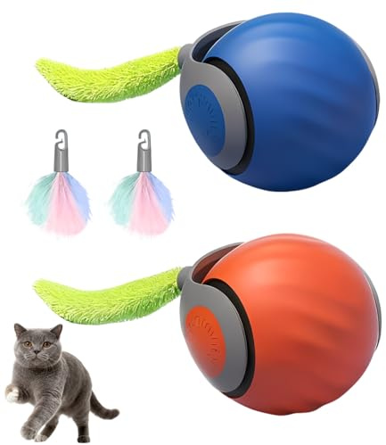 Tomedeks 2 Pezzi Giochi per Gatti, Palla Giocattolo per Elettrica, Giocattolo Interattivo per Cani, Gatti in Casa Intelligente Rotolante Automatica (Blue Arancione)