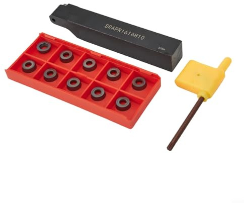 SRAPR1616H10 Porte-outil de tournage CNC pour usinage externe avec 10 inserts en carbure RPMT1003MO, support de travail en alliage d'acier, 16 x 16 x 100 mm
