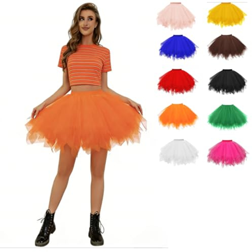 Tüllrock Orange, Tüllrock Damen Tütü Rock Tutu Tanzrock Elastische Hohe Taille Unterrock 50Er Ballett Petticoat A Linie Rockabilly Tanzkleid Weihnachten Halloween Karneval Kostüm
