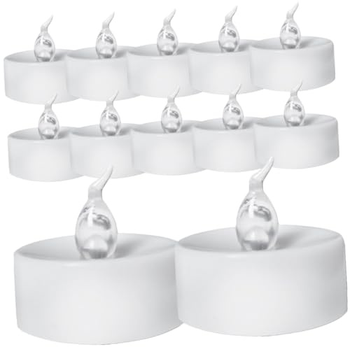 WOONEKY 12 Pièces Lot de Bougies LED Chauffe-Plat sans Flamme Lumière Bleue Vacillante Longue Autonomie Décorations Mariage et Fêtes sans Fumée