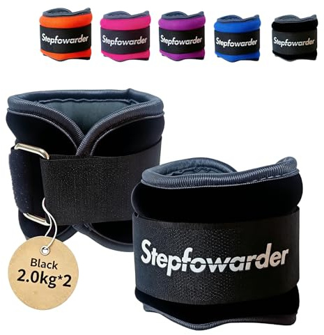 Stepfowarder 2er Set Gewichtsmanschetten 0.3-2.0kg, Gewichtsmanschette Fuß Gewichte für Beine und Arme, 5 Farbvarianten, Laufgewichte für Hand- und Fußgelenke (2 * 2.0KG - Schwarz)