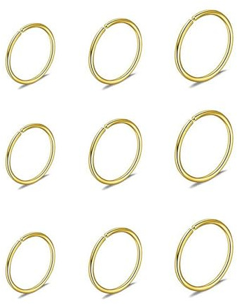MenYiYDS 9 Stück Edelstahl Nasenring Ring nahtlose runde Ohrringe durchbohrte Ohrringe Schmuck 3 Größen