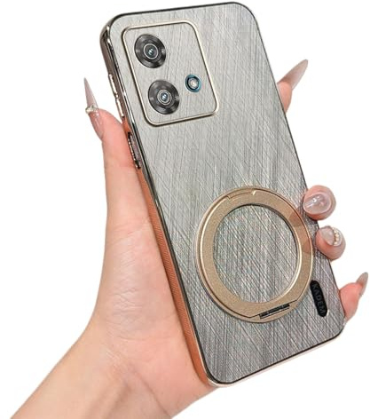 Funda de Silicona para Moto Edge 40 Neo Carcasa con Soporte de Giratorio, Textura de Hilo Dorado & Marco Electrochapado Antigolpes Protectora Case Compatible con Motorola Edge 40 Neo Funda (plateado)