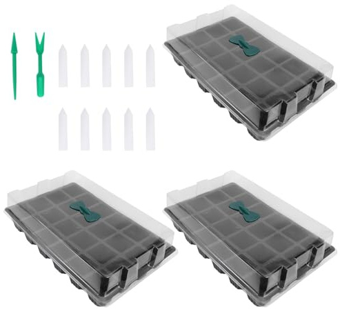 WOONEKY Set Vaschette Semenzaio Germinazione, 3 Box Plastica | Semi e Microgreens, di Strumenti e 10 Etichette, Spazio Nutritivo e Visione Piante