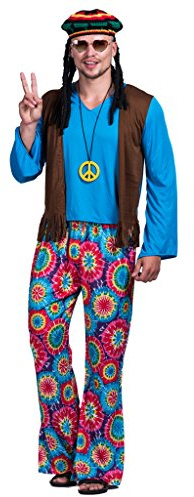 EraSpooky 70er 80er Herren Hippie Kostüm Schlaghose Liebe Frieden Kostüm Boho Blumendruck Ausgestellte Hosen Hippie Disco Hosen Set mit Hippie Accessoires