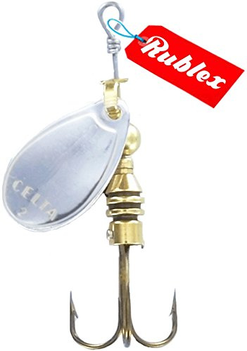 Rublex - Pack de 5 Cucharillas de Pesca Celta-2 Plata | Cebo Artificial de Pesca con Sistema Quita-Vueltas y Anzuelo Fácilmente Intercambiable, Color Plata, 3'5gr