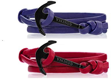 VIKINGS Anker Pärchen Armband 2er Set Leder Dunkelblau Rot, Anker Leder Dunkelblau Rot:Dunkelblau - Schwarz/Rot - Schwarz