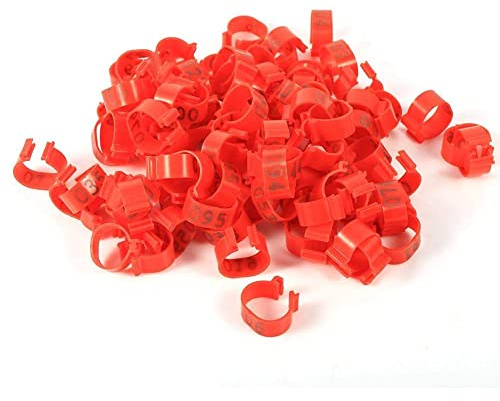 100 Teile/Beutel Plastikgeflügel Beinringe Geflügel Identifizierung für Hühner, Enten, Wachtel, Taube (Rot)