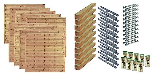 TETZNER & JENTZSCH Zäune Manhatten 7 I Sichtschutz Zaun 180 x 180cm Graugrün I Gartenzaun aus Holz für den Sichtschutz I Zaun mit Lamellenwand I Gartenzaun Komplettset mit Trennwand für den Windschutz