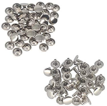 Trimming Shop Double Cap Rivets Leather Rivets Tubular Metal Studs for DIY Leathercrafts, Clothing Repair & Replacement, Handbag, Belts, 5mm x 5mm, Silver, 100 Sets