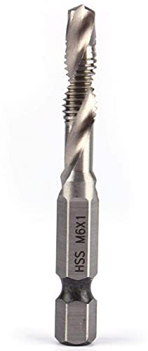 HSS Tap Drill Bit, M6 HSS Metric Hex Shank Screw Taps Tool, 1/4 Hex Handle Tap Drill Bit, Hexagonal Handle Compound Tap Drill Bit, Tap Taper and Drill Bits for Soft Metal, Aluminum, Iron