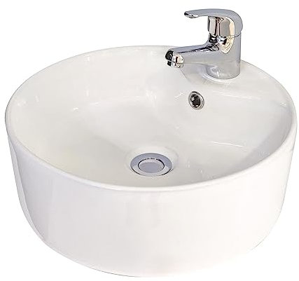 ONDÉE - Vasque à poser PAT - Vasque ronde bord droit - contemporain. Vasque avec trop plein - Livrée sans bonde ni robinetterie - Céramique - Diamètre 40cm - Finition Blanc
