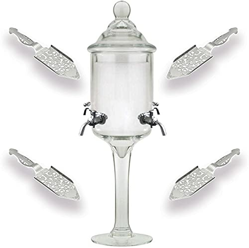 Absinthe Fountain and Spoon Set - Glass Pearl Bubble Fountain Dripper with 4 Metal Spouts, Absinthe Dripper Decanter, and Sugar Spoon Set