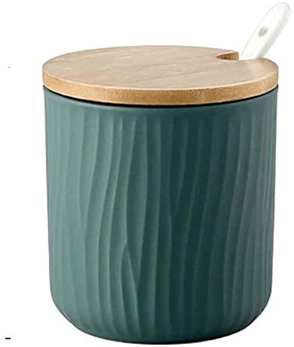 MAGICVOGEL Zuccheriera in ceramica, 8,5 x 8 cm, portaspezie con coperchio e cucchiaio, contenitore per marmellata, per cucina, sala da pranzo, caffè (verde)