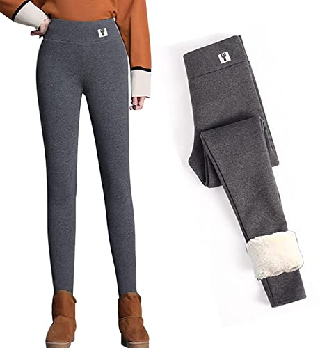 Yutdeng Leggings da Donna Invernali Foderati in Pile Caldo Vita Alta Pantaloni Morbido Termici Pants Moda Casual Lunghi Elastico Leggings Yoga Running,#1-Grigio,XXL