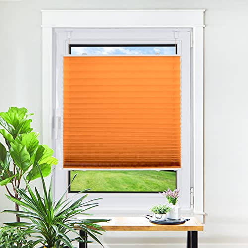 Homland Plissee ohne Bohren Klemmfix Orange 130 x 90 cm(LxB), Plissees für Fenster und Tür, Jalousie Easyfix Plisseerollo mit Klemmträger Sonnenschutz und Sichtschutz lichtdurchlässig Rollo