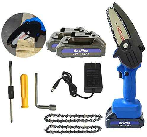 Einhändig tragbare schnurlose Mini-Kettensäge, 550 W 4-Zoll-Kombinations-Elektrokettensägen-Set für Garten- / Hof-Gartenscheren Beschneiden von Holz mit 2 Stück Li-Ionen-Batterien / 2 Stück Ketten)