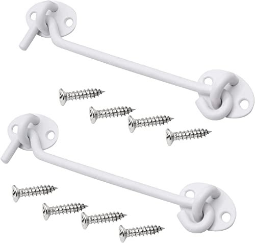 2 Stück Sturmhaken, Kabinenhaken Edelstahl Fensterhaken Platten Torhaken Türhaken Fensterriegel TüRhaken Weiß Fensterhaken Scheunentürverriegelung mit 8 Stücke Montage Schrauben Für Torfenster, Tür