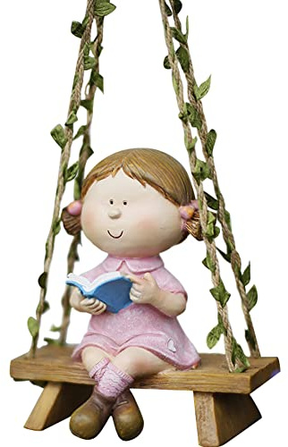 WAYUTO Schaukel Gartenstatue Ornament Niedliche Harz Mädchen Figur Hängende Hängematte Outdoor Lustige Gartendekoration für Terrasse Hof Rasen Zaun Weg Hinterhof Landschaft Baum