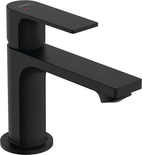 hansgrohe Rebris E - Waschtischarmatur mit Zugstangen-Ablauf, Wasserhahn Bad mit Auslauf Höhe 84 mm, Mischbatterie Waschbecken wassersparend (EcoSmart), Mattschwarz, 72553670
