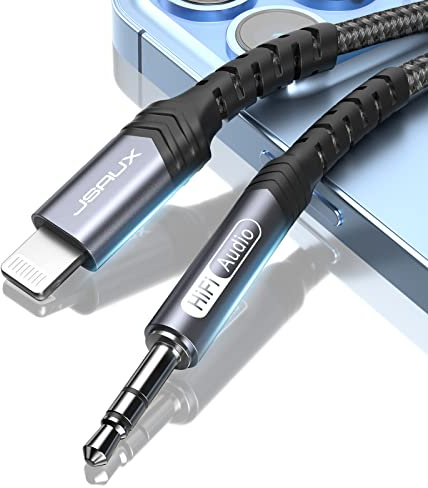 JSAUX AUX Kabel Auto Audio Kabel 1M [Apple MFi Zertifiziert]für iPhone Lightning zu 3,5mm Klinke kopfhörer Nylon Kabel Kompatibel mit 13 13 Mini 13 Pro 13 Pro Max 12 12 Pro 11 Pro Max X XS-Grau