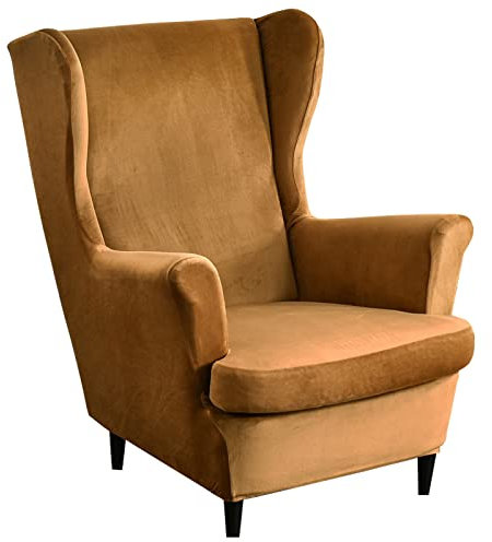 Mingfuxin Ohrensessel Überzug, 2-Teiliges Set Stretch Ohrensessel Kissen Sofa Schonbezüge, Samt Sessel-Überwürfe Flügel zurück Sesselbezüge Möbelschutz für Wohnzimmer Schlafzimmer Hotel