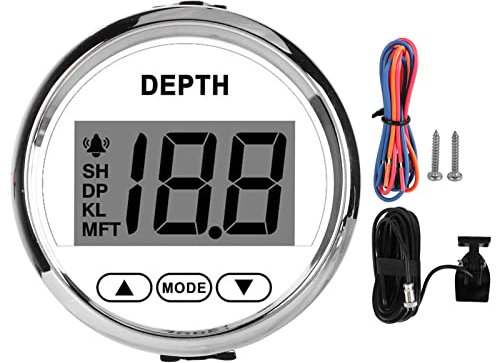 Marine Tiefenmesser, LCD Display Tiefenanzeige DepthTrax Wasserdichtes Armaturenbrett Echolot Schwinger mit Hintergrundbeleuchtung, Echolot Schwinger für Yachten Boote